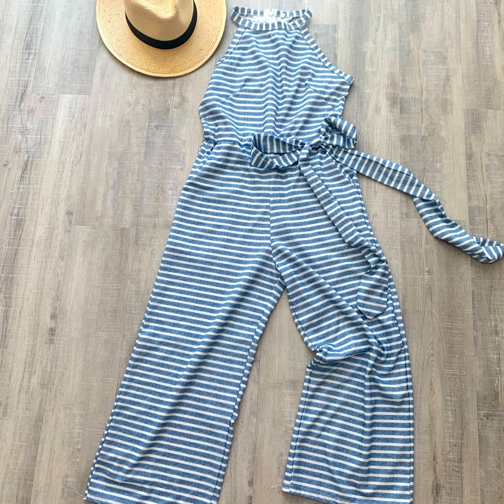 Romper jumpsuit size small blue and white stripes never worn